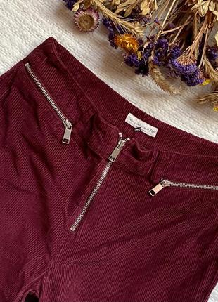 Плотные вельветовые брюки кюлоты с высокой талией бордового цвета2 фото