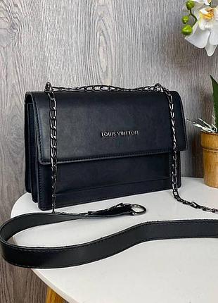 Качественная женская мини сумочка клатч на плечо в стиле луи витон черная, маленькая сумка на цепочке