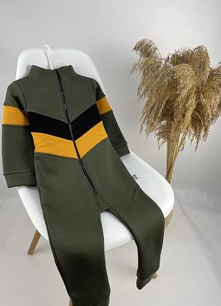 Комбінезон на флісі стійкою хакі модель полоски