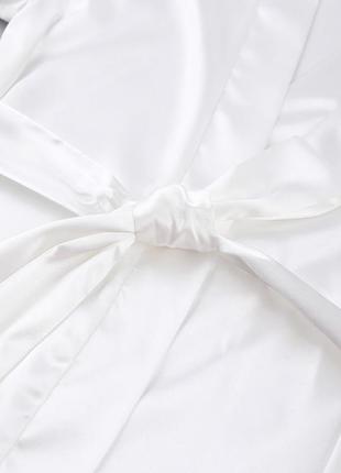 Халат жіночий атласний з пір'ям. халат шовковий короткий весільний халат нареченої. пеньюар, розмір l (білий)6 фото