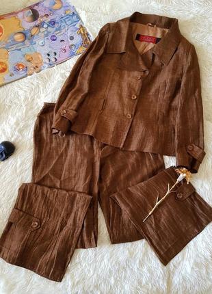 Льняний вінтажний брючний костюм (брюки, піджак)