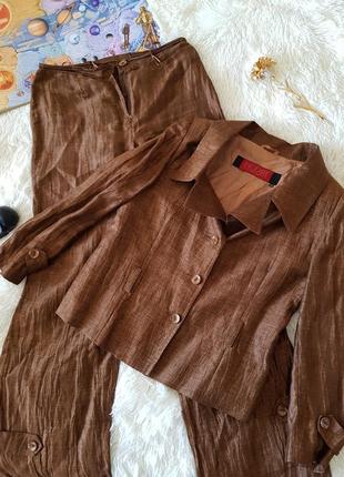 Льняной винтажный брючный костюм (брюки пиджак)2 фото