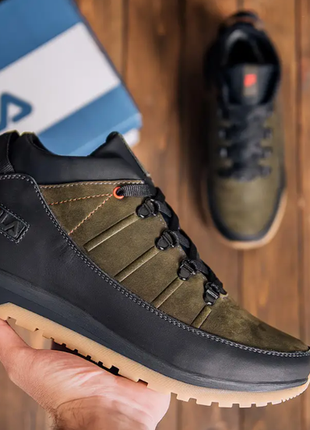 Чоловічі зимові шкіряні кросівки fila olive classic 101 ч/зел.бот