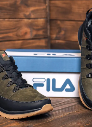 Чоловічі зимові шкіряні кросівки fila olive classic 101 ч/зел.бот3 фото