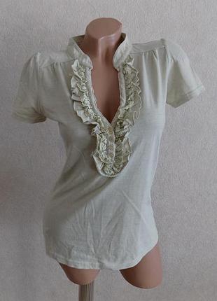 Кофта с рюшами с гипюром с пуговицами фирменная enjoy размер 44-46 бежевая