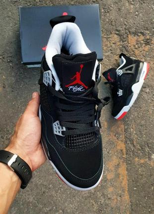 Кросівки nike air jordan 4 black red2 фото