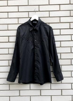 Чорна вінтажна сорочка з вишивкою,унісекс versace3 фото