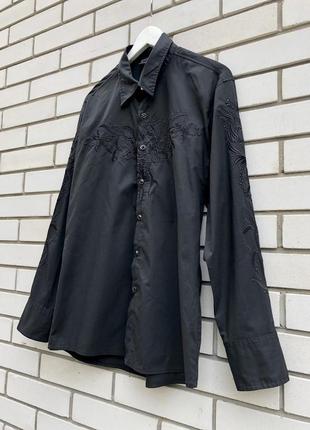 Чорна вінтажна сорочка з вишивкою,унісекс versace9 фото