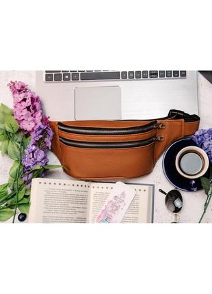 Женская поясная сумка бананка кожаная sambag tirso bts натуральная рыжая кожа8 фото