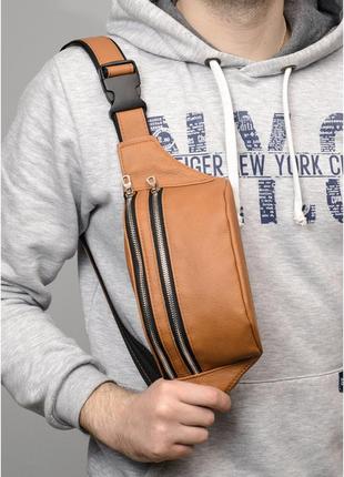 Женская поясная сумка бананка кожаная sambag tirso bts натуральная рыжая кожа2 фото