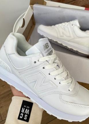 Женские кожаные кроссовки new balance 574 white2 фото