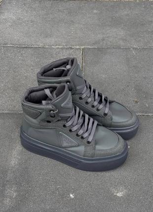 Кроссовки prada re-nylon brushed sneakers high grey3 фото