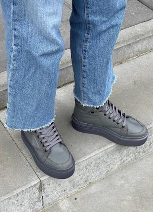 Кроссовки prada re-nylon brushed sneakers high grey8 фото