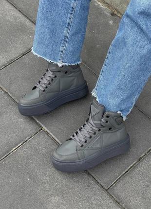 Кроссовки prada re-nylon brushed sneakers high grey9 фото