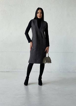 Жіночий шерстяний сарафан теплий на зиму чорний сірий бордовий міді