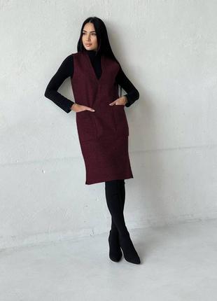 Жіночий шерстяний сарафан теплий на зиму чорний сірий бордовий міді