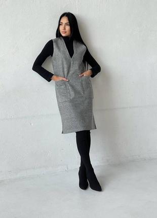 Жіночий шерстяний сарафан теплий на зиму чорний сірий бордовий міді