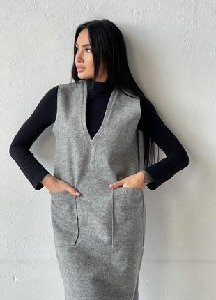 Жіночий шерстяний сарафан теплий на зиму чорний сірий бордовий міді