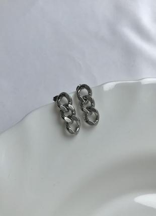 Шикарні базові повсякденні сережки цепочки сріблясті, нержавіюча сталь, не темніють, мінімалістичні сережки