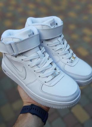 Замечательные женские зимние высокие кроссовки nike air force 1 ' 82 белые термо на флисе2 фото