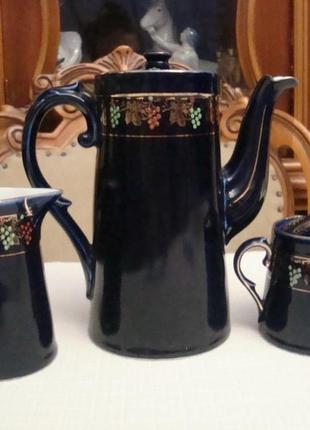 Шикарный антикварный набор кобальт чайник сахарница молочник фарфор германия№5952 фото