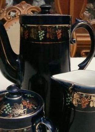 Шикарный антикварный набор кобальт чайник сахарница молочник фарфор германия№5958 фото
