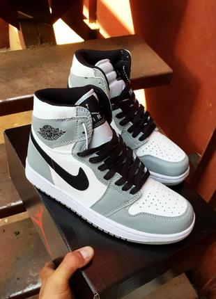 Кросівки nike air jordan 1 high retro light grey white1 фото