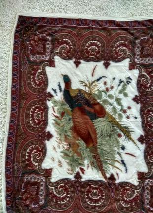 Роскошный подписной дизайнерский платок с фазанами ascot, англия оригинал, кашемировая шерсть .1 фото