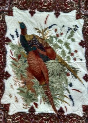 Роскошный подписной дизайнерский платок с фазанами ascot, англия оригинал, кашемировая шерсть .3 фото