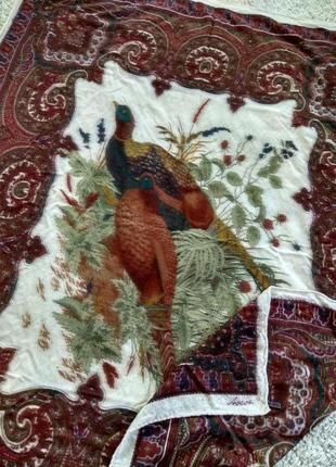Роскошный подписной дизайнерский платок с фазанами ascot, англия оригинал, кашемировая шерсть .5 фото
