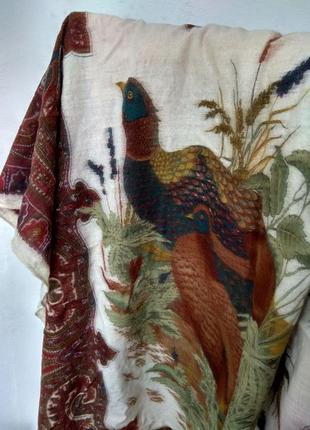 Роскошный подписной дизайнерский платок с фазанами ascot, англия оригинал, кашемировая шерсть .7 фото
