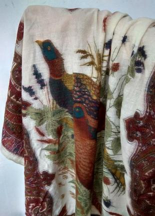 Роскошный подписной дизайнерский платок с фазанами ascot, англия оригинал, кашемировая шерсть .8 фото