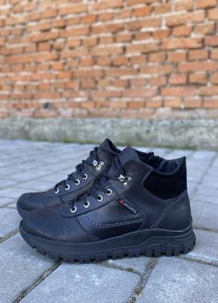 Підліткові черевики шкіряні зимові чорні levons 54/1 на меху5 фото