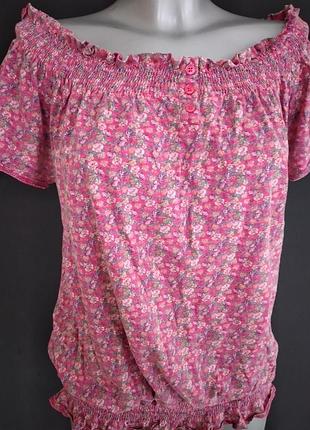 Блузка летняя с открытыми плечами на резинке l, xl
