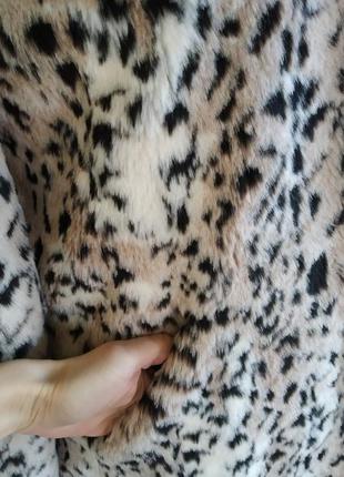 Леопардова шуба з капюшоном з еко хутра7 фото