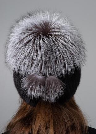 Теплая женская черная шапка из меха норки