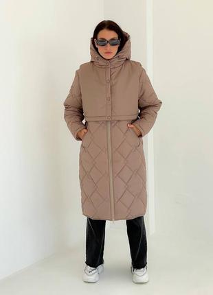 Стьобане пальто з жилеткою, пальто зі з'ємною жилеткою, зимове пальто, тепла куртка, зимовий пуховик4 фото