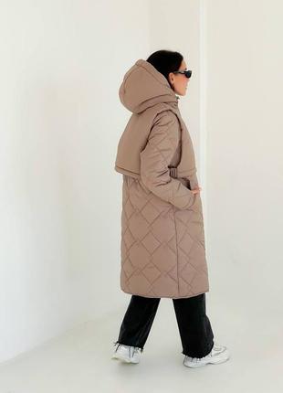 Стьобане пальто з жилеткою, пальто зі з'ємною жилеткою, зимове пальто, тепла куртка, зимовий пуховик7 фото