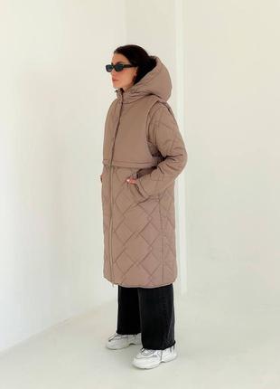 Стьобане пальто з жилеткою, пальто зі з'ємною жилеткою, зимове пальто, тепла куртка, зимовий пуховик