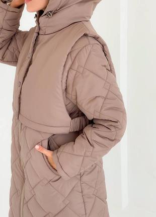 Стьобане пальто з жилеткою, пальто зі з'ємною жилеткою, зимове пальто, тепла куртка, зимовий пуховик6 фото