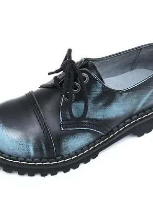 Kmm чоботи черевики чорні шкіра 3 люверси жіночі чоловічі2 фото