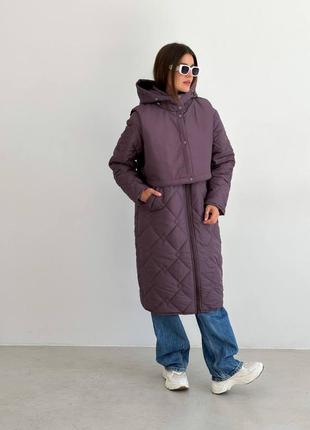 Стьобане пальто з жилеткою, пальто зі з'ємною жилеткою, зимове пальто, тепла куртка, зимовий пуховик1 фото