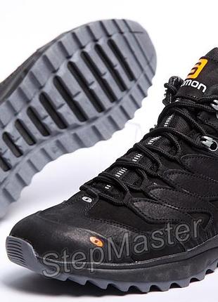 Спортивные ботинки, кроссовки кожаные зимние salomon dragon skin winter black