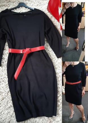 Базовое чёрное вязаное платье миди , р  10-12
