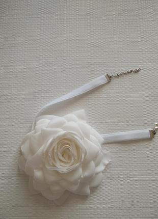 Чокер квітка роза троянда з тканини молочна.7 фото