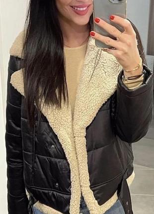 Куртка косуха с мехом тёплая стёганая stradivarius оригинал