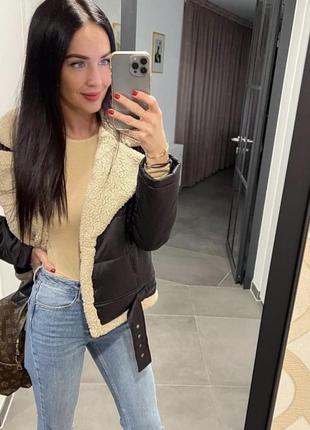 Куртка косуха с мехом тёплая стёганая stradivarius оригинал