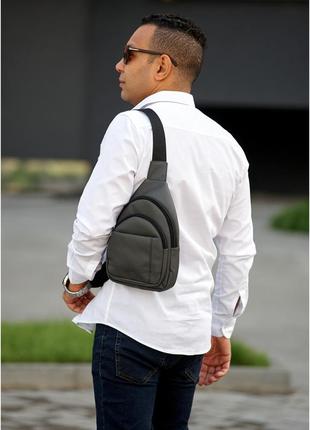 Мужская сумка слинг через плечо sambag brooklyn графитова4 фото