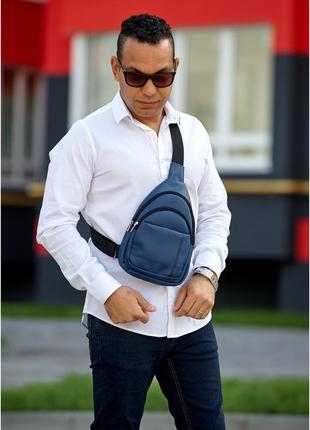 Мужская сумка слинг через плечо sambag brooklyn темно-синяя5 фото