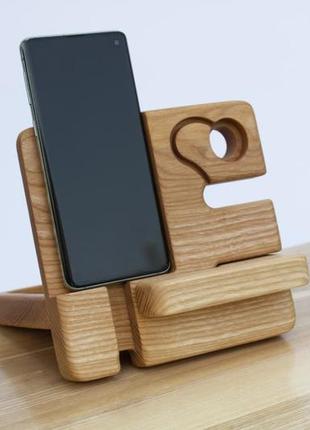 Органайзер з дерева на робочий стіл для телефону та iwatch
